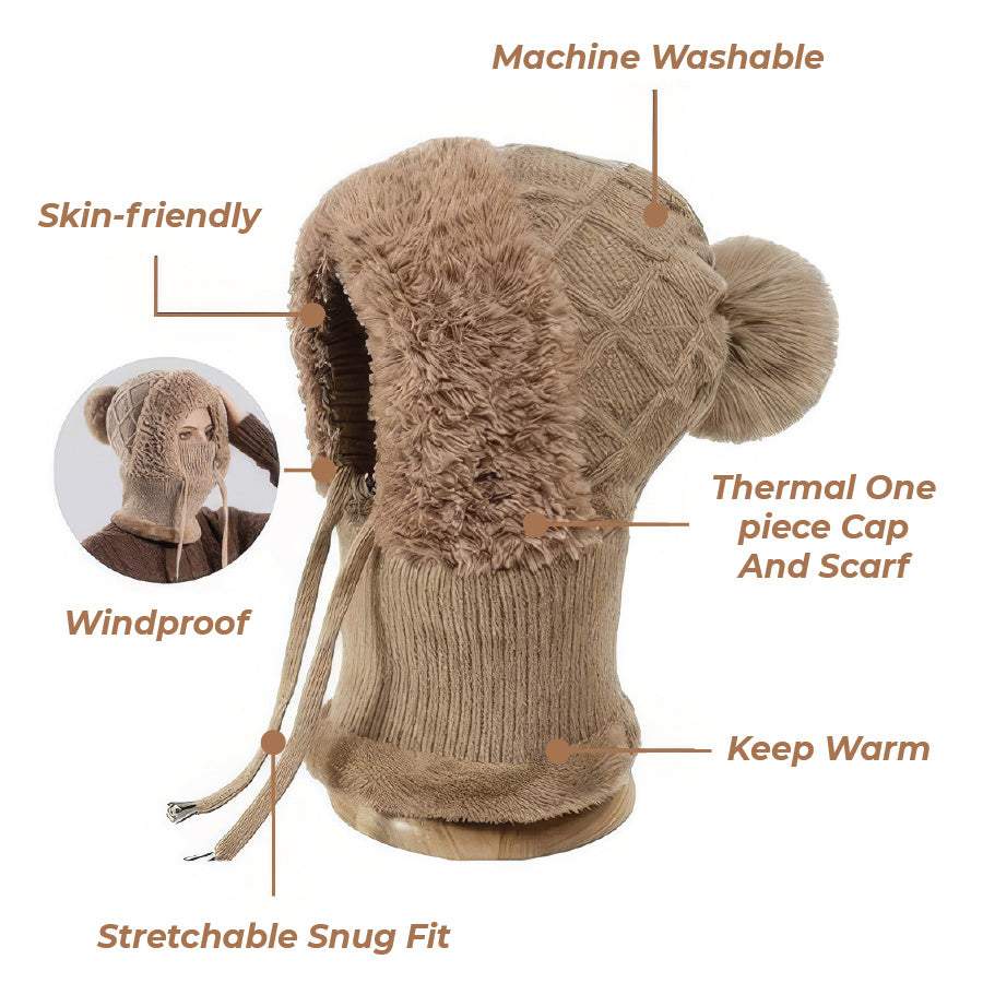 🎄Christmas Sale 50% OFF⛄️Women’s Thermal Knit Hood – Fleece-Lined Winter Hat, Neck Warmer & Face Cover Combo